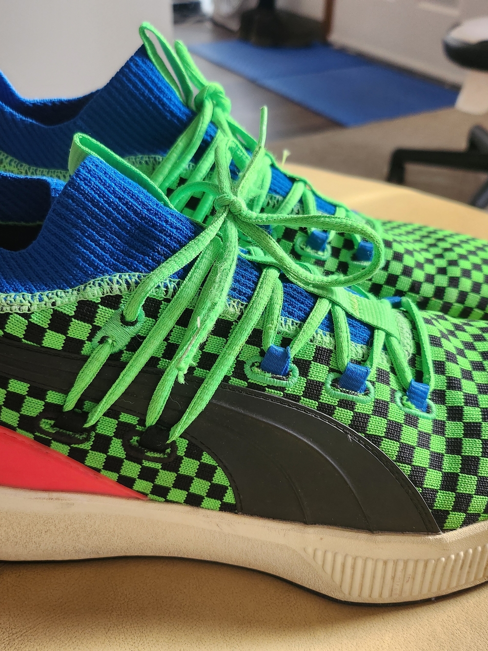Puma Mens Clyde Court Knit Upper Sneakers - Neon Green, Blue & Black